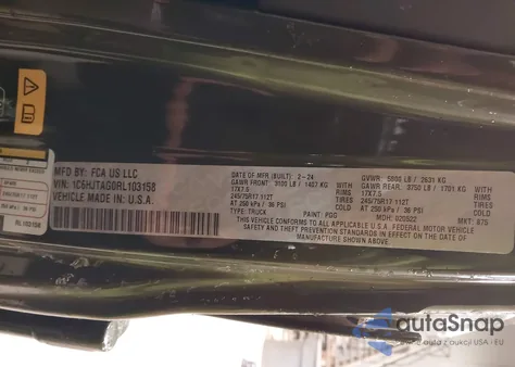 2024 Jeep Gladiator Sport S z USA, uszkodzony, nr VIN 1C6HJTAG0RL103158